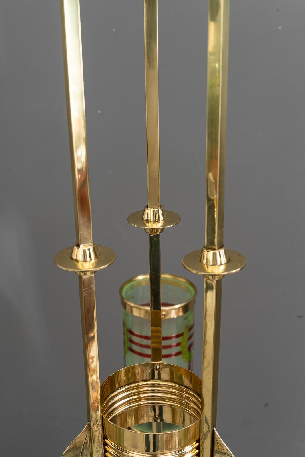 Jugendstil Chandelier With Original Painted Opaline Glass Vienna Around 1908 photo Lighting