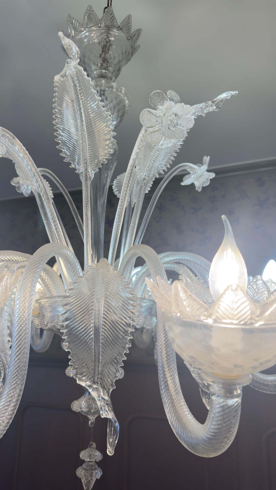 Large Murano Clear Blown Glass With Flowers And Leaves Murano Chandelier photo buy