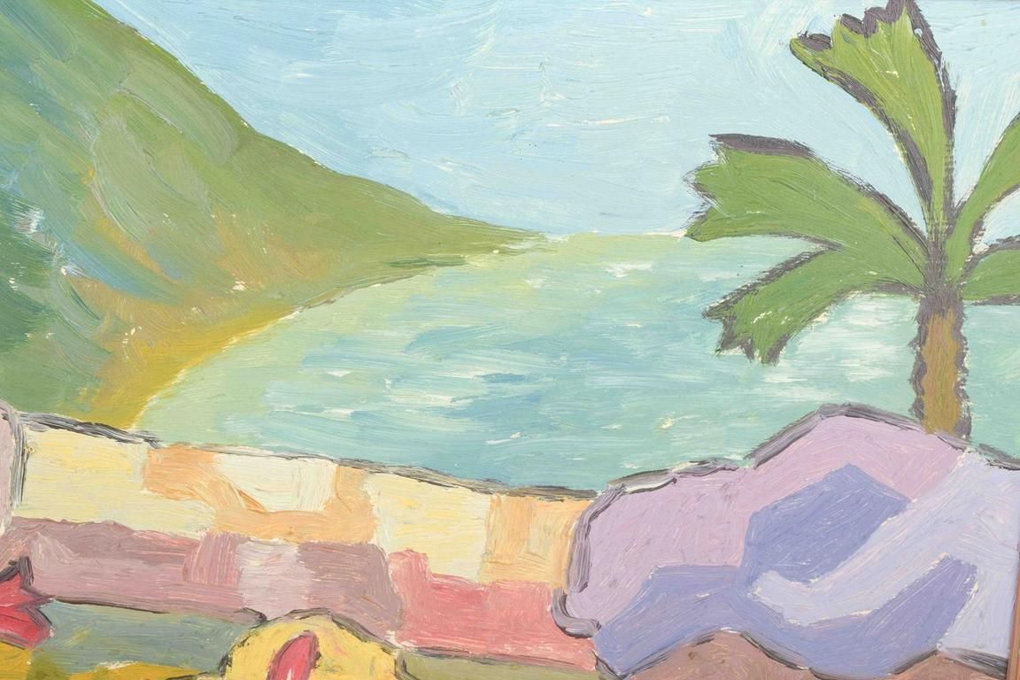 Kaare Sunde, Norwegian Artist. Exotic Landscape. Oil On Canvas, 1955. photo furniture