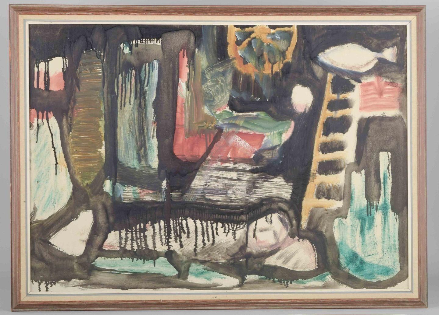 Scandinavian Artist. Oil On Board. Abstract Composition. Mid 20th C. photo furniture
