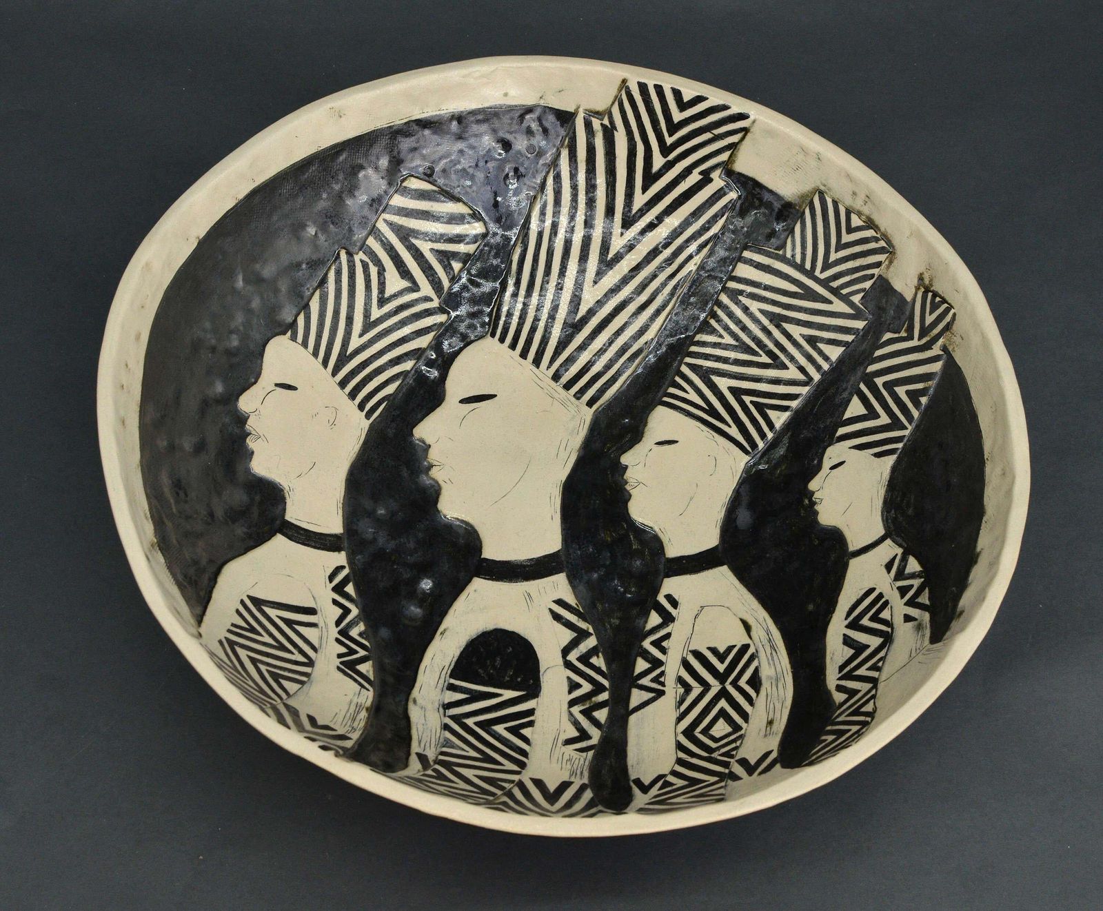 Inese Margevica Bowl With Figures, White Stoneware, H 10.5 Cm; D 38 Cm21st Century