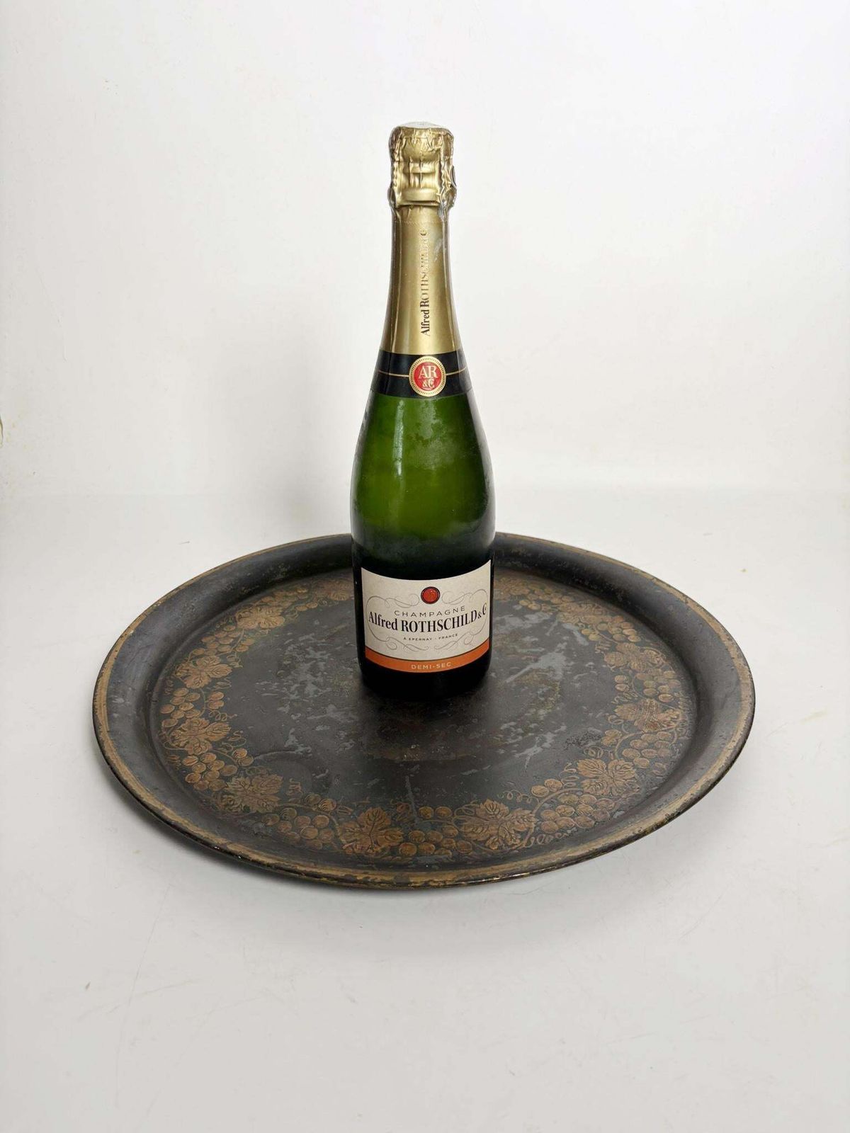 Home Decor Pair Of Black Trays, Hand Painted. Napoleon III Style, France, 1950 photo