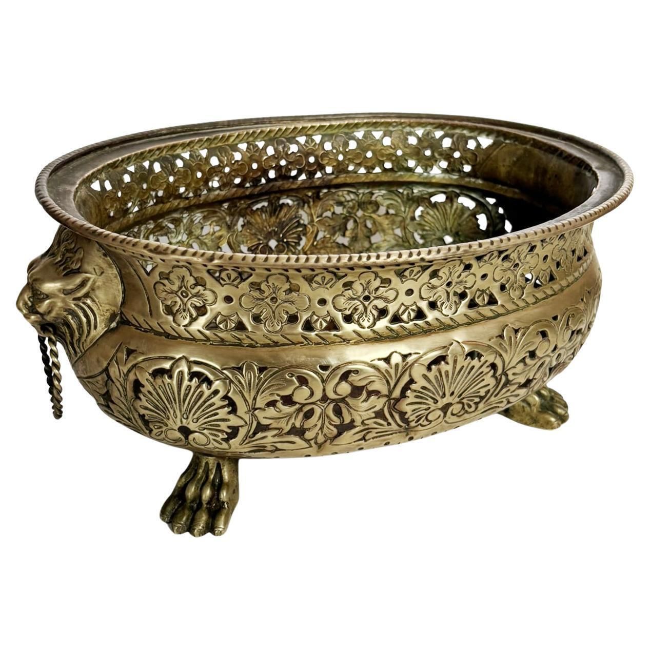 Brass Planter Decorated With A Lion's Head And Paws, France, 1960