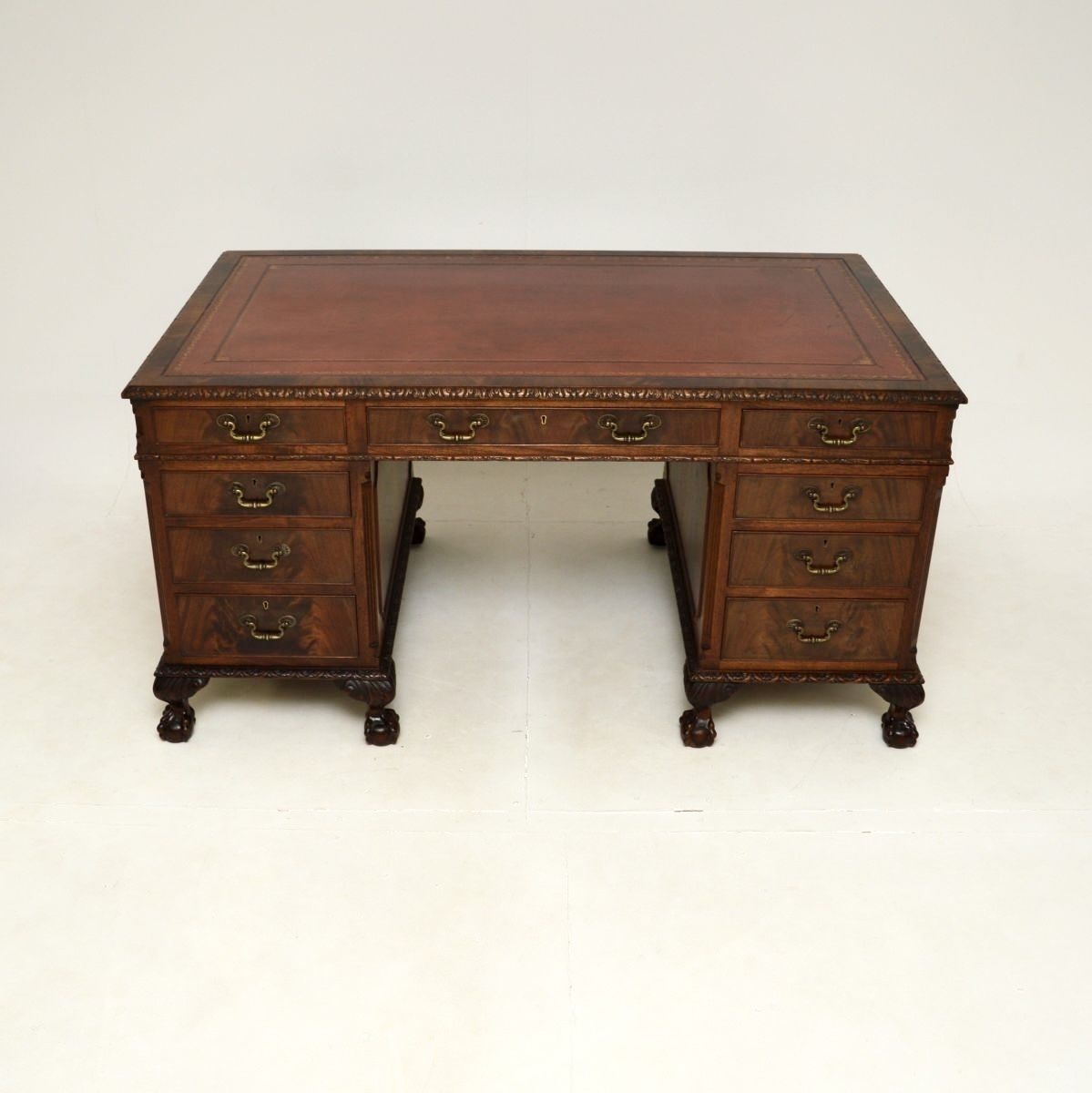 Antique Mahogany Chippendale Style Pedestal Desk photo furniture