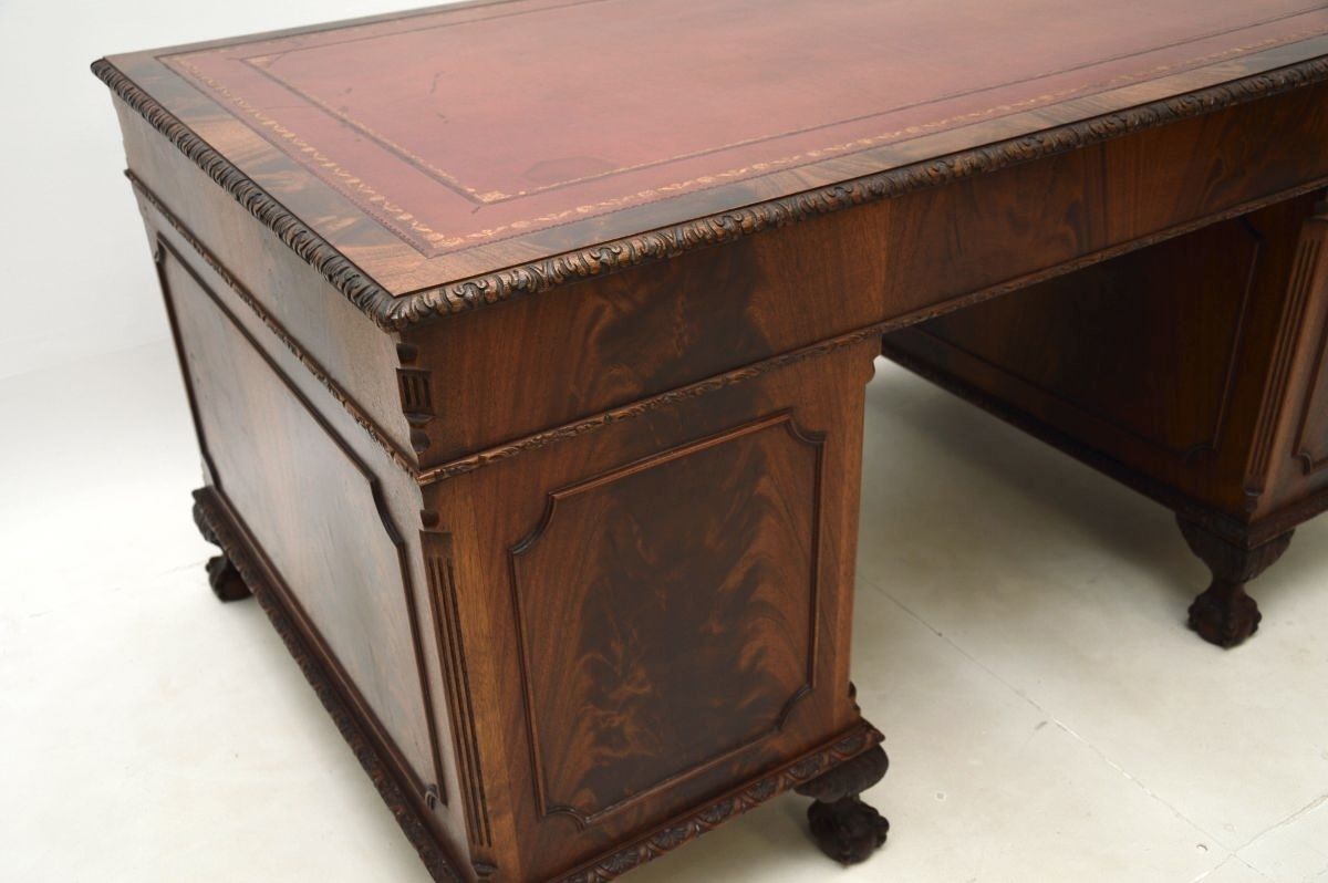 2925.0 Antique Mahogany Chippendale Style Pedestal Desk photo