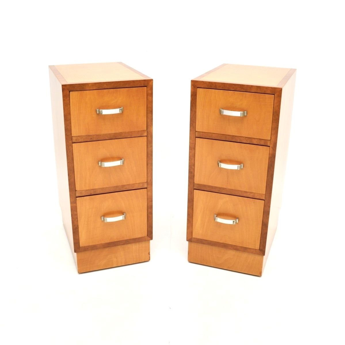 Pair Of Art Deco Satinwood And Walnut Bedside Chests