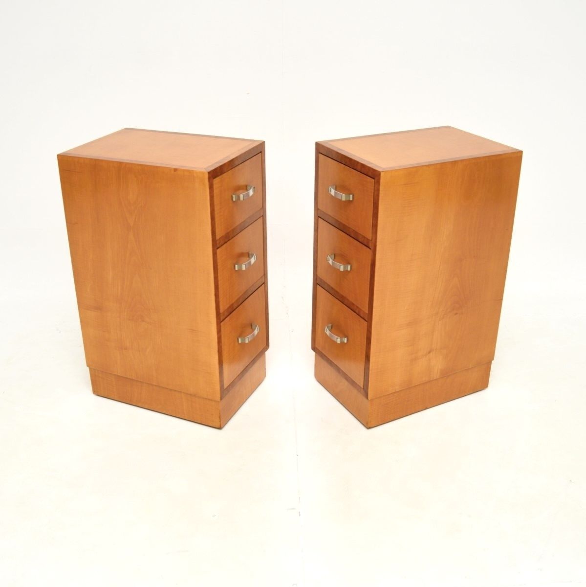Pair Of Art Deco Satinwood And Walnut Bedside Chests photo vintage