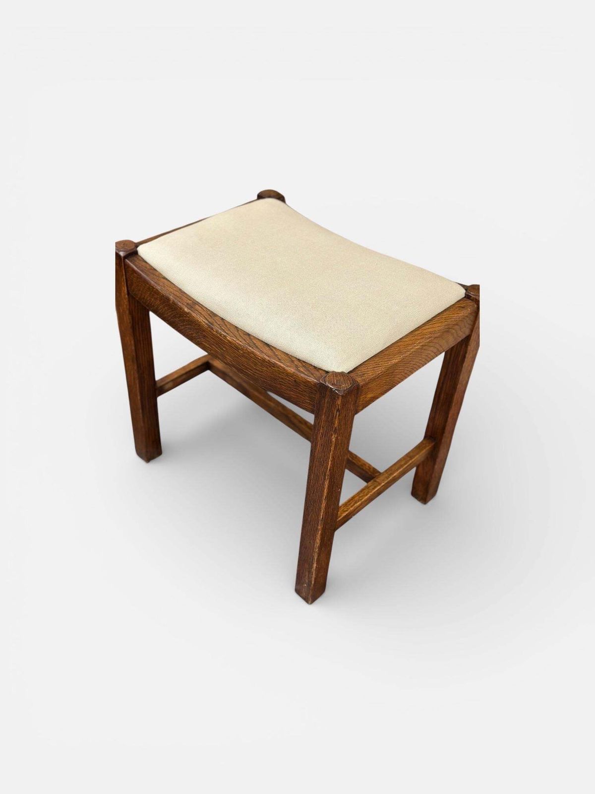 Oak Sitting Stool Or Footstool   Reupholstered Midcentury British Northern European photo furniture