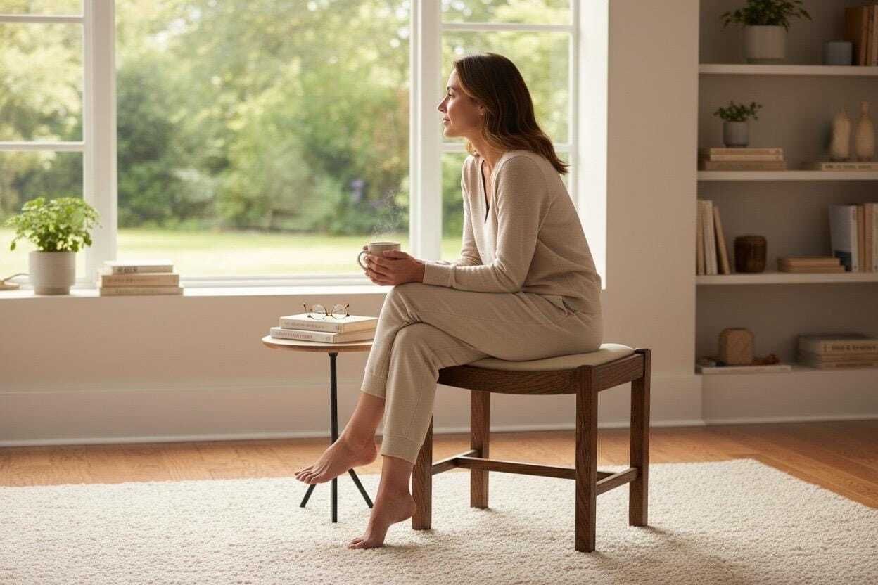 Oak Sitting Stool Or Footstool   Reupholstered Midcentury British Northern European photo vintage