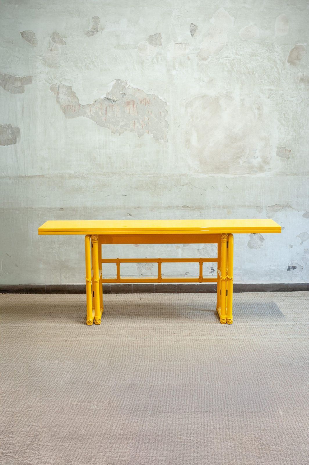 Yellow Lacquered Console With Flip Top Surface From Mcguire San Francisco, 1970s photo furniture
