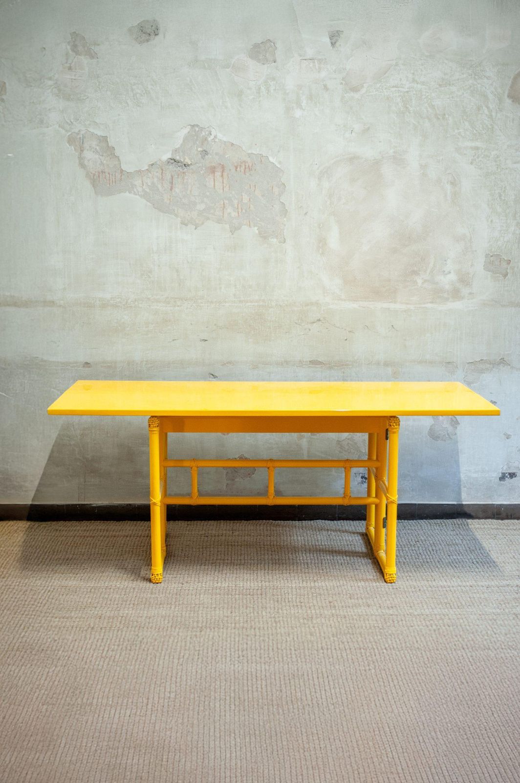 Yellow Lacquered Console With Flip Top Surface From Mcguire San Francisco, 1970s photo for sale