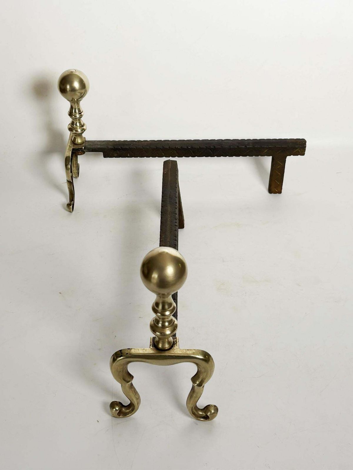 Pair Of Cast Iron And Brass Andirons, France, 1950 photo Home Fixtures