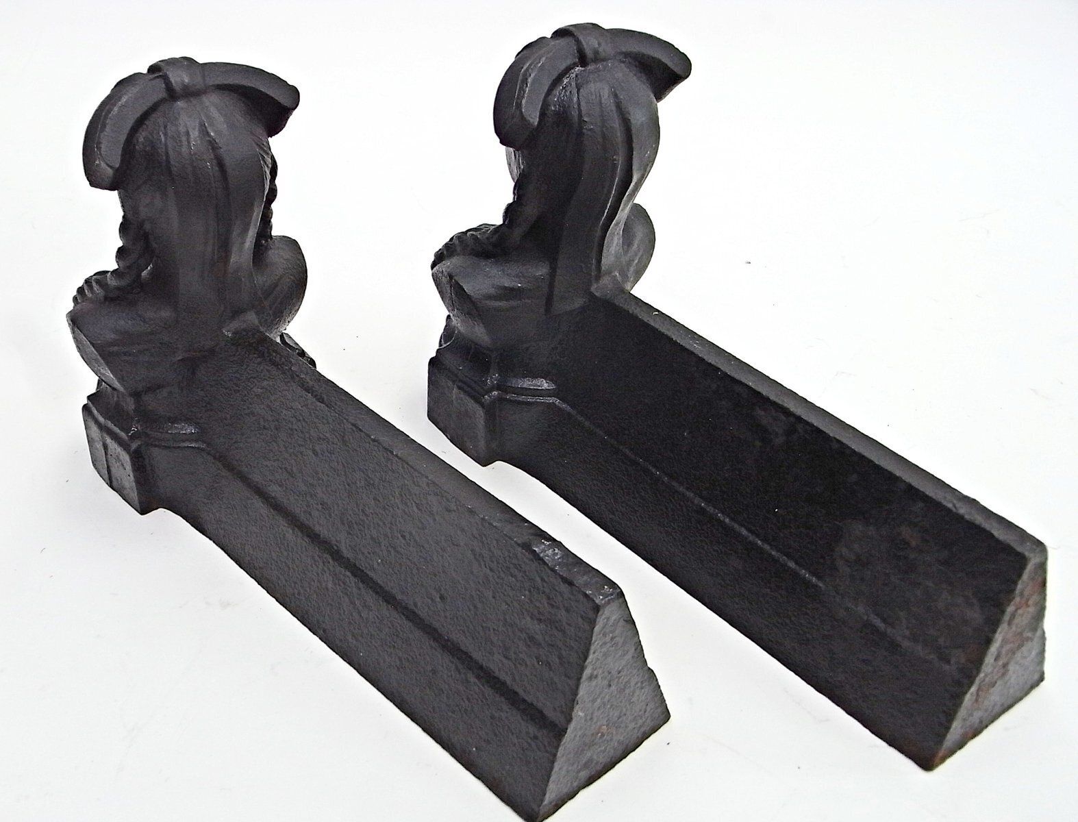 Cast Iron Trident Fireplace With Female Head, 1950s, Set Of 2 photo Home Fixtures