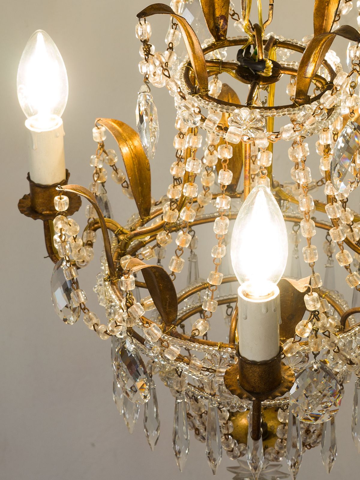 photo for sale Empire Style Chandelier With Hanging Crystals, Three Lights, Vintage