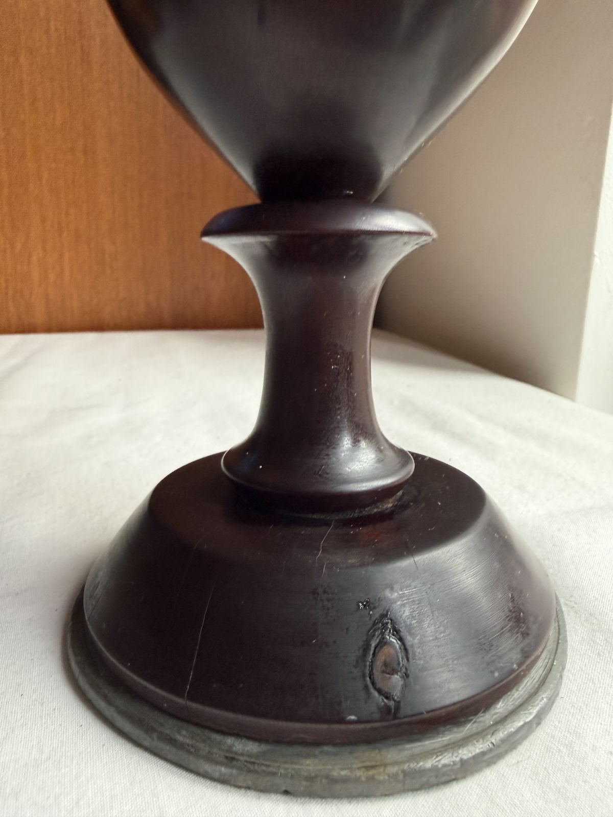 Vintage Ebonised Wood Pedestal Ribbed Vase photo furniture