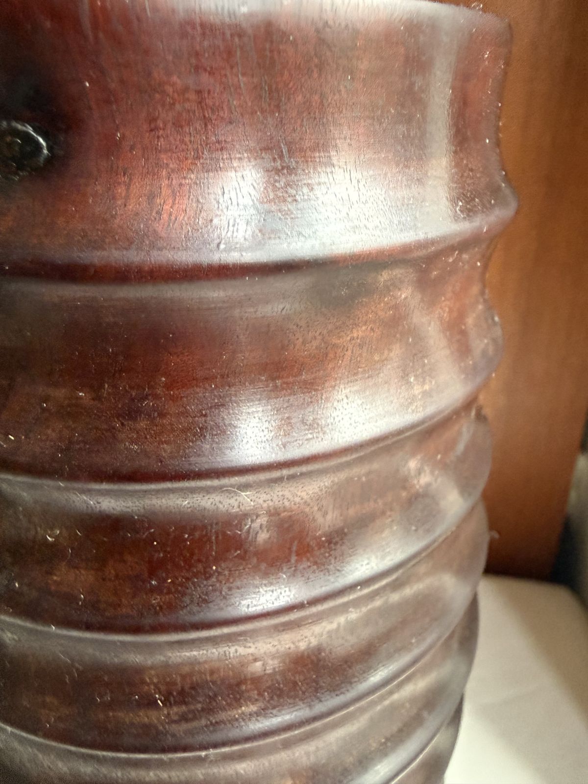 Vintage Ebonised Wood Pedestal Ribbed Vase photo buy