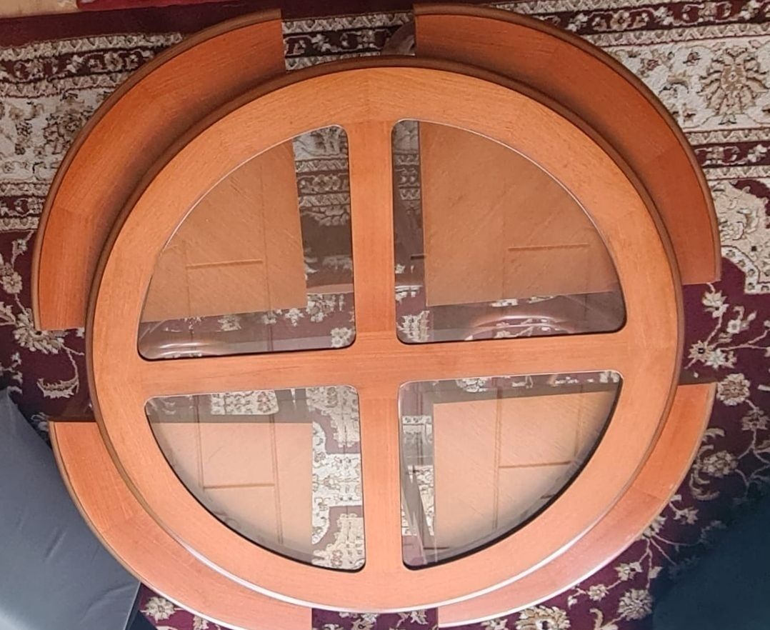 Vintage 1970s G Plan.Roundtea Coffee Table With Glass Insert With Under Quadrant Tables photo Furniture