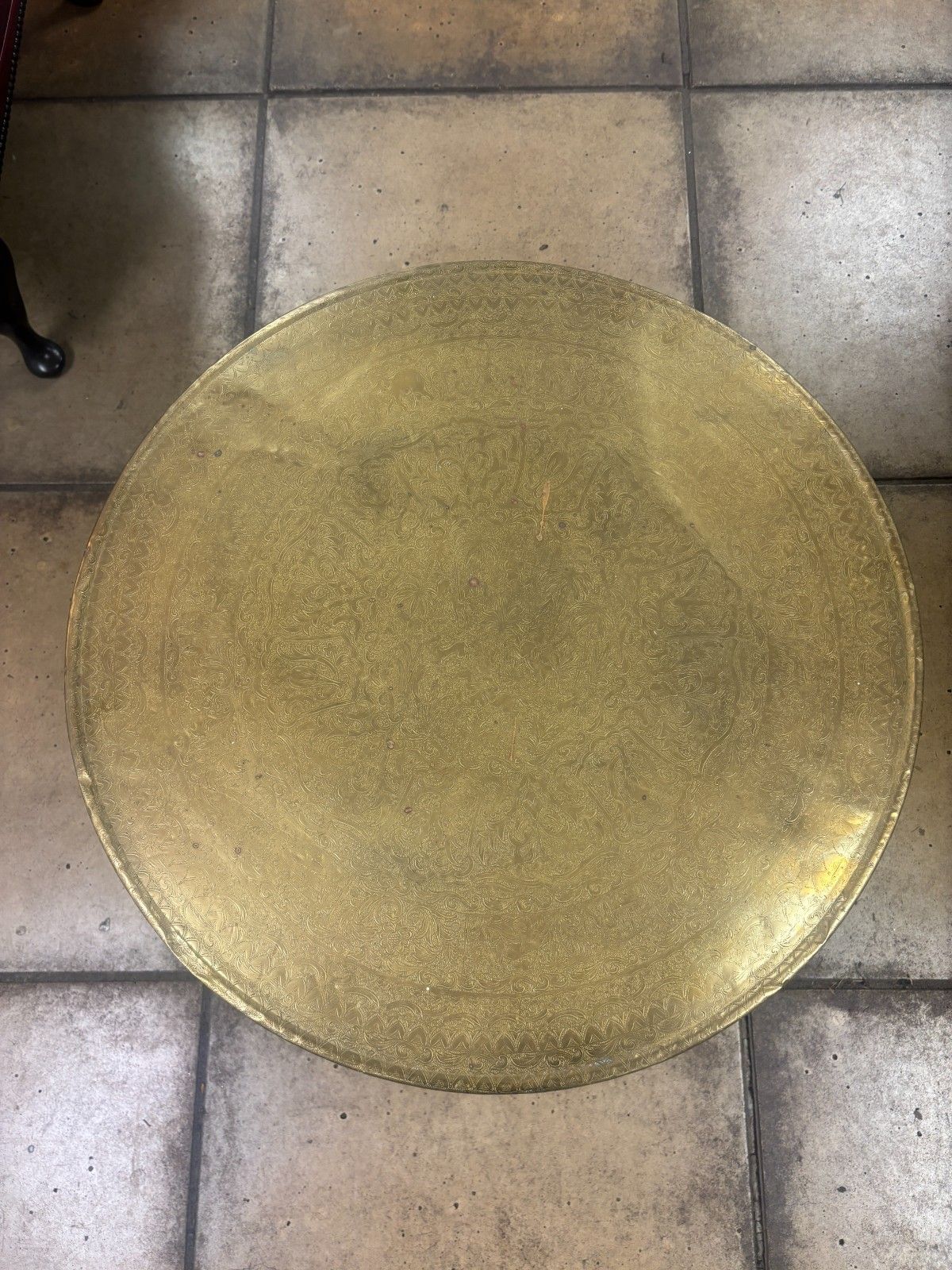 Vintage Benares Brass Tray & Wooden Legs Folding Coffee/ Side Table photo vintage