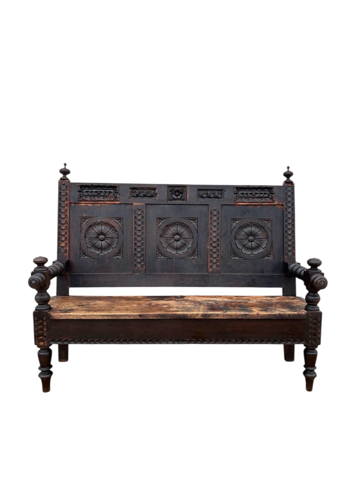Spanish Renaissance Revival Carved Wooden Bench, Early 20th Century