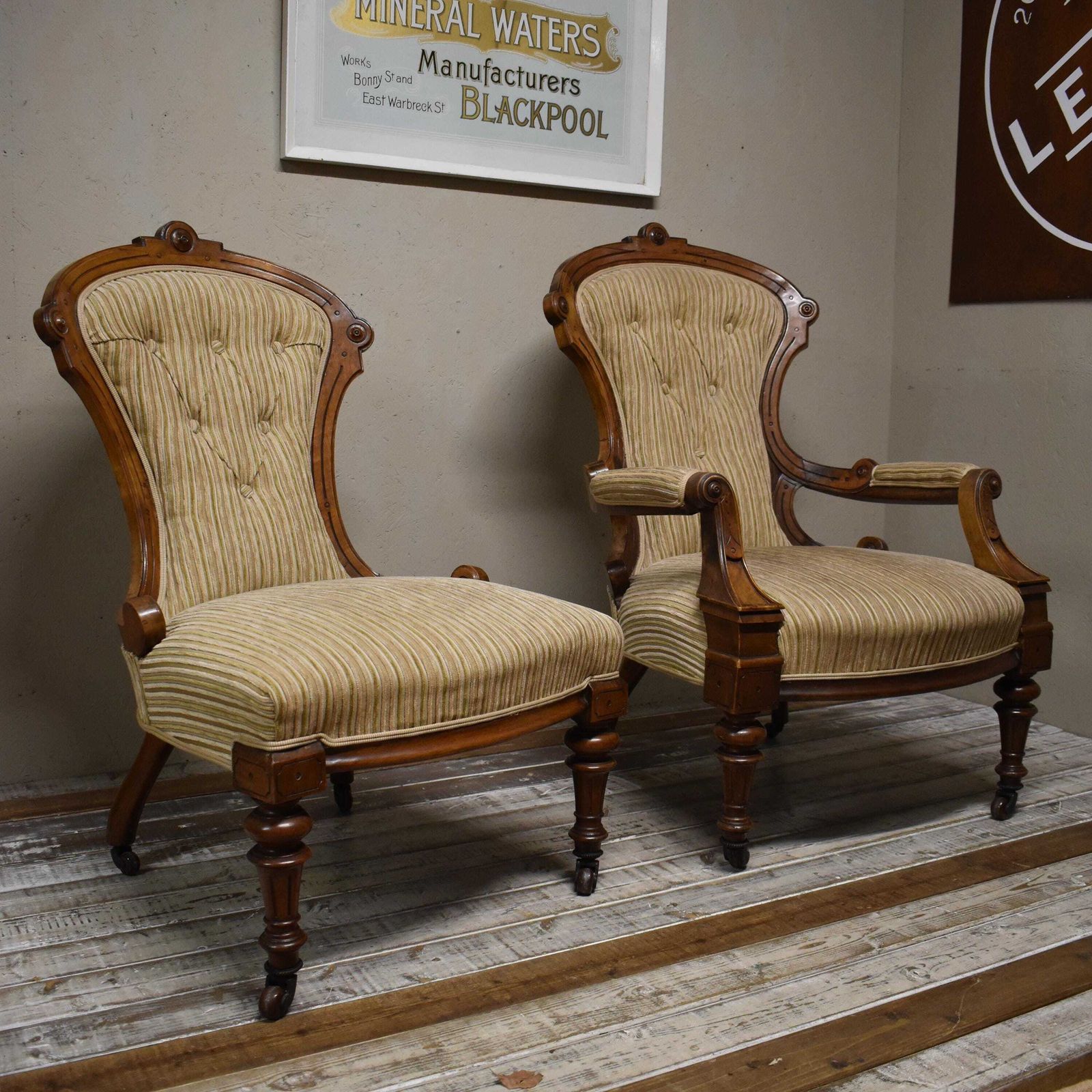 Pair Of 20th Century Victorian Country House Upholstered Library Salon Chairs photo Furniture