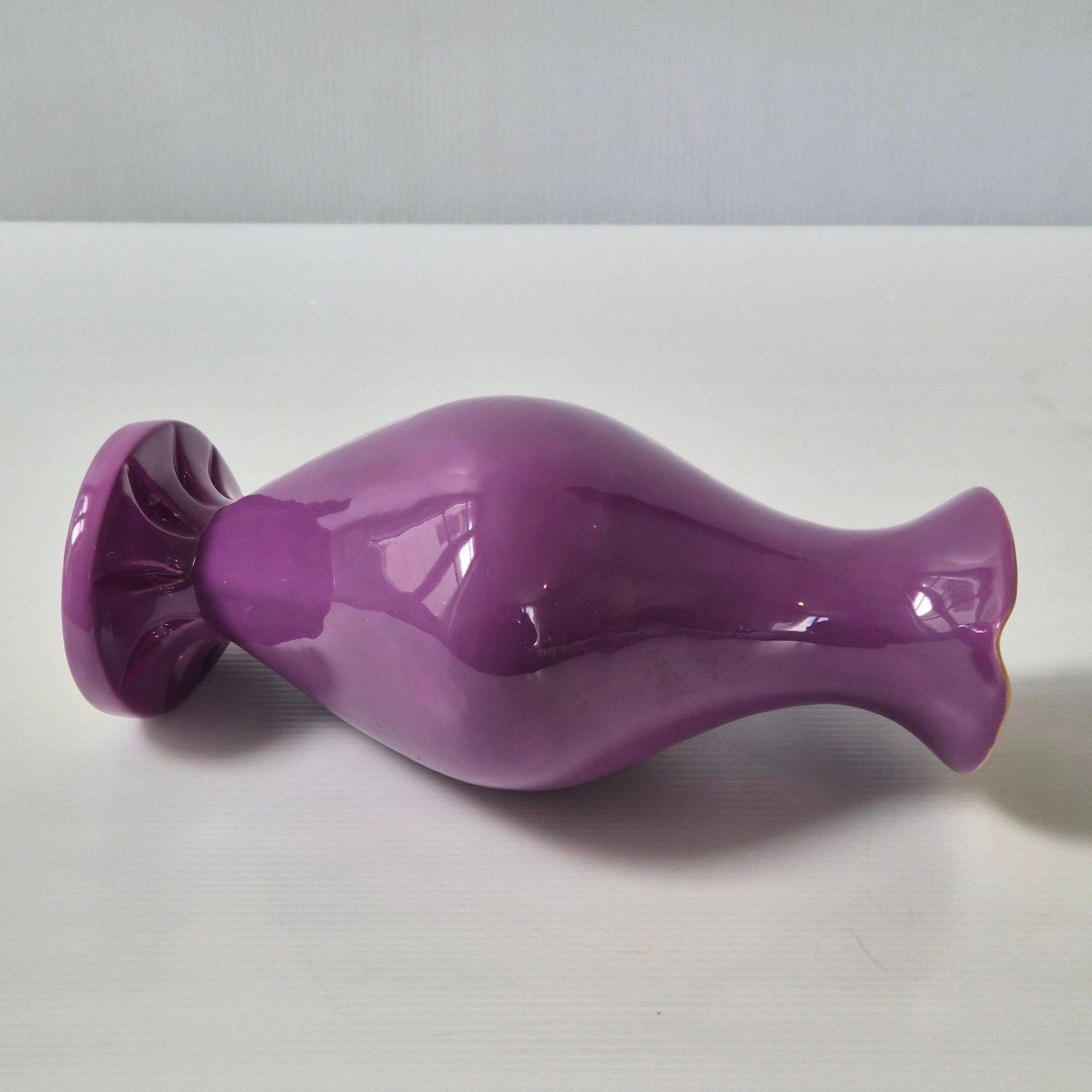 Home Decor Vintage 1960s Ceramic Pitcher Shape Vase Signed 60s Retro Purple & Yellow 60s photo