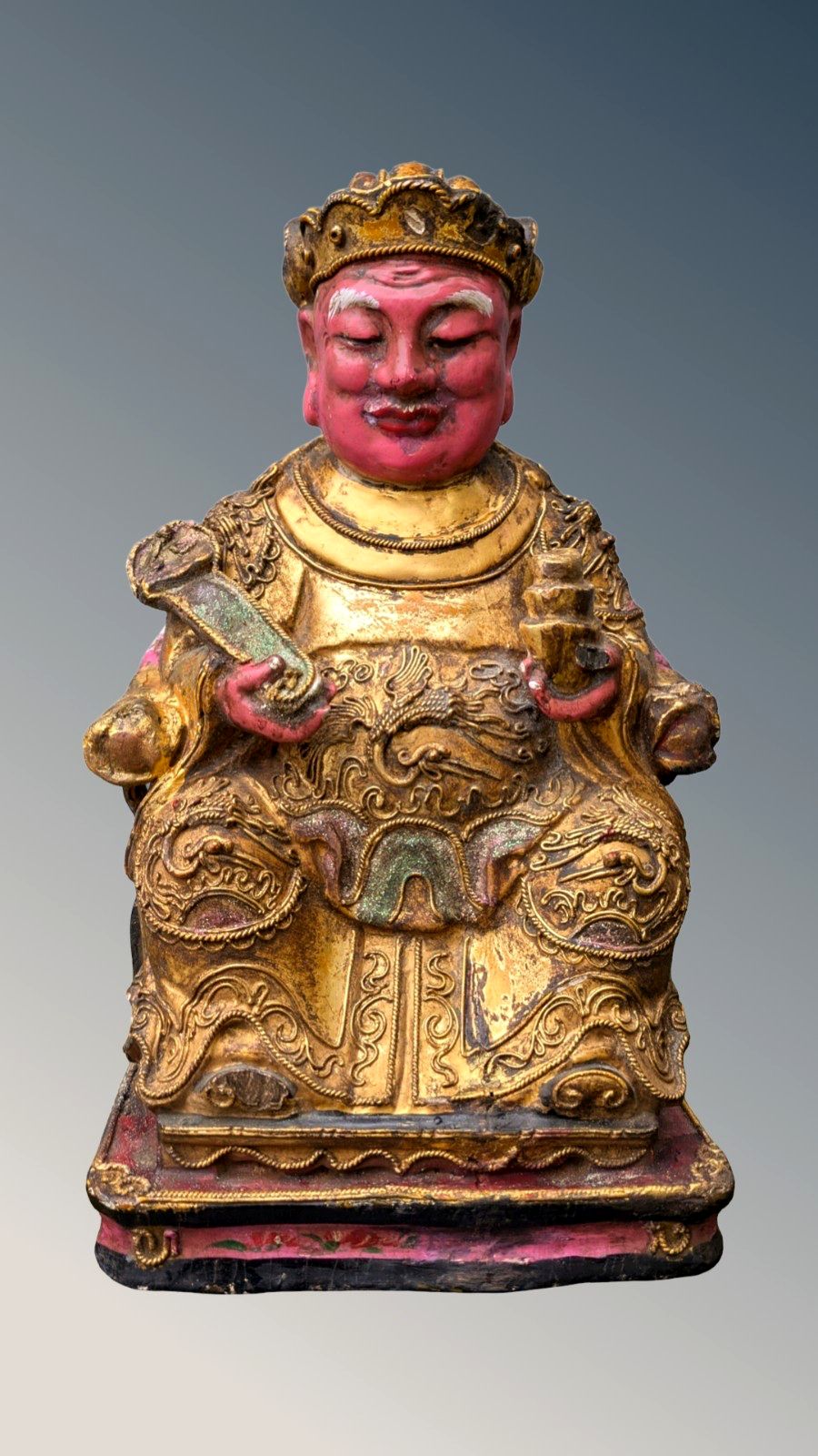 Chinese Polychrome Carved Figure Of A Deity  Qing Period photo for sale