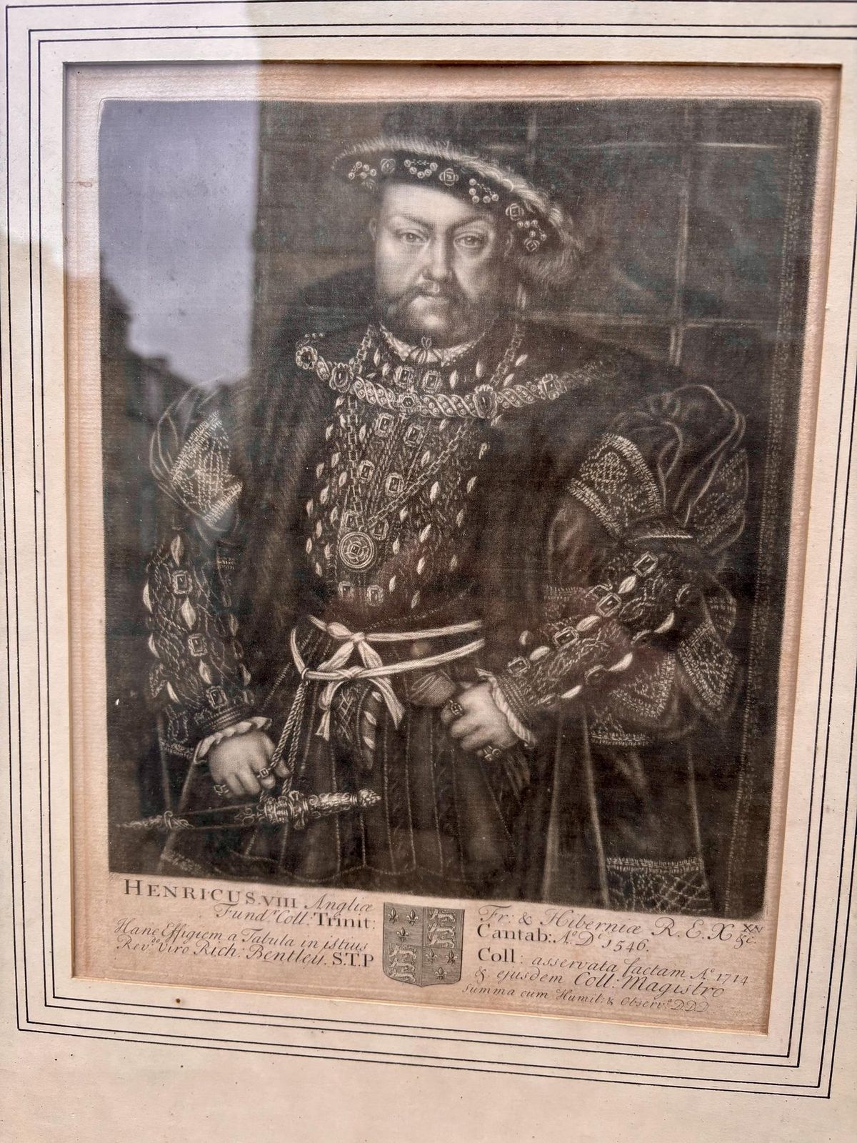 Rare 1714 Mezzotint Portrait Of Henry VIII – John Faber The Elder After Holbein photo for sale