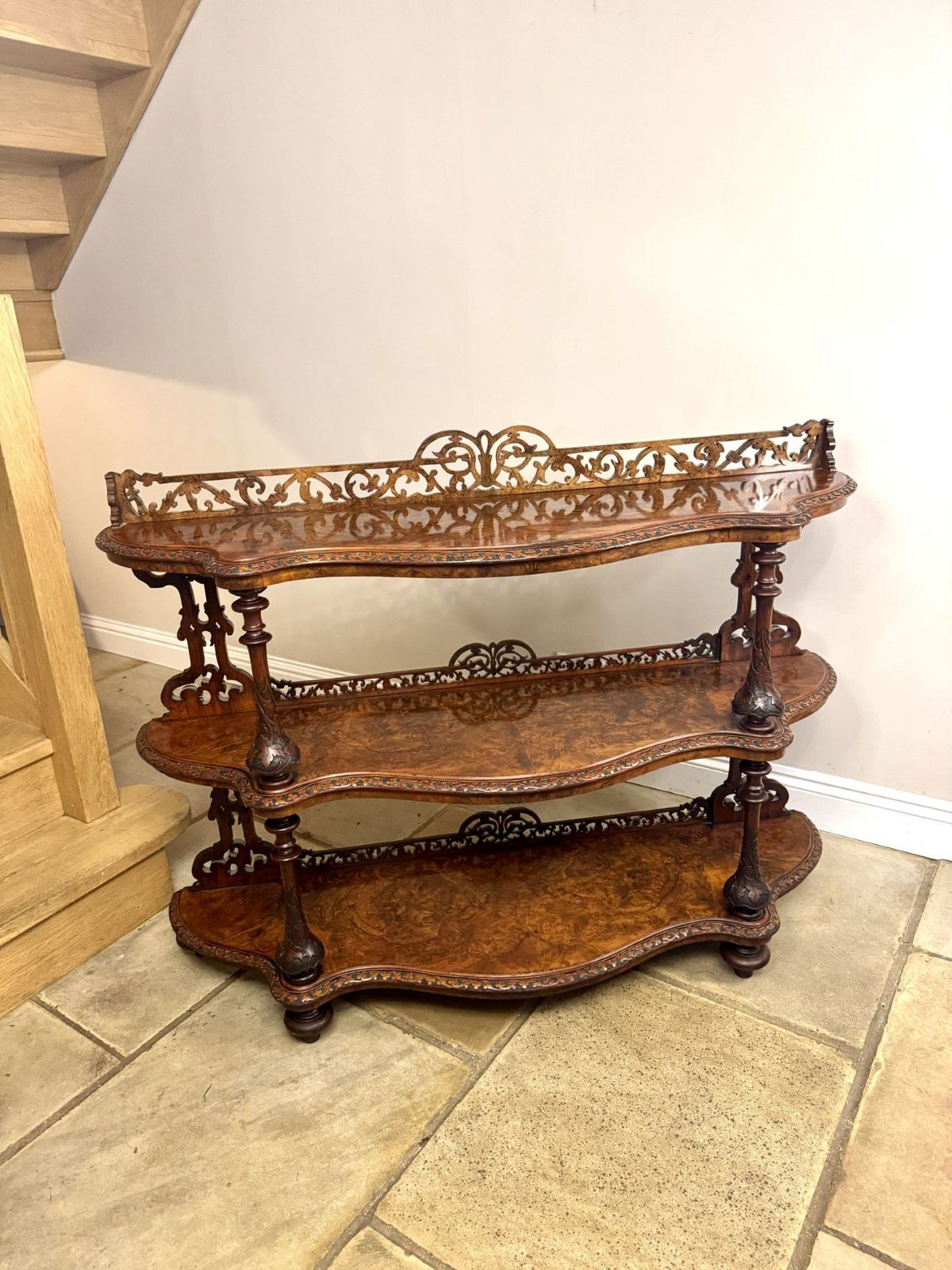 Fine Quality Victorian Figured Walnut Three Tier Whatnot photo buy
