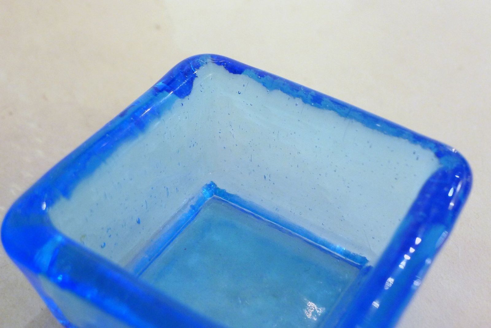 photo for sale Vintage Square Trinket Trays In Thick Turquoise Bubble Glass, 1960s, Set Of 2