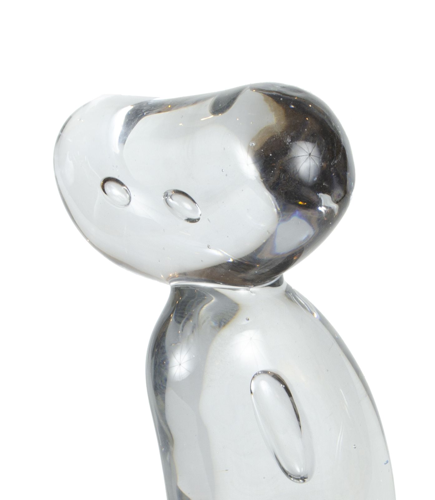 Late 20th Century Clear Hand Blown Glass Modern Abstract Sculpture With Trapped Bubbles, Poland photo Art