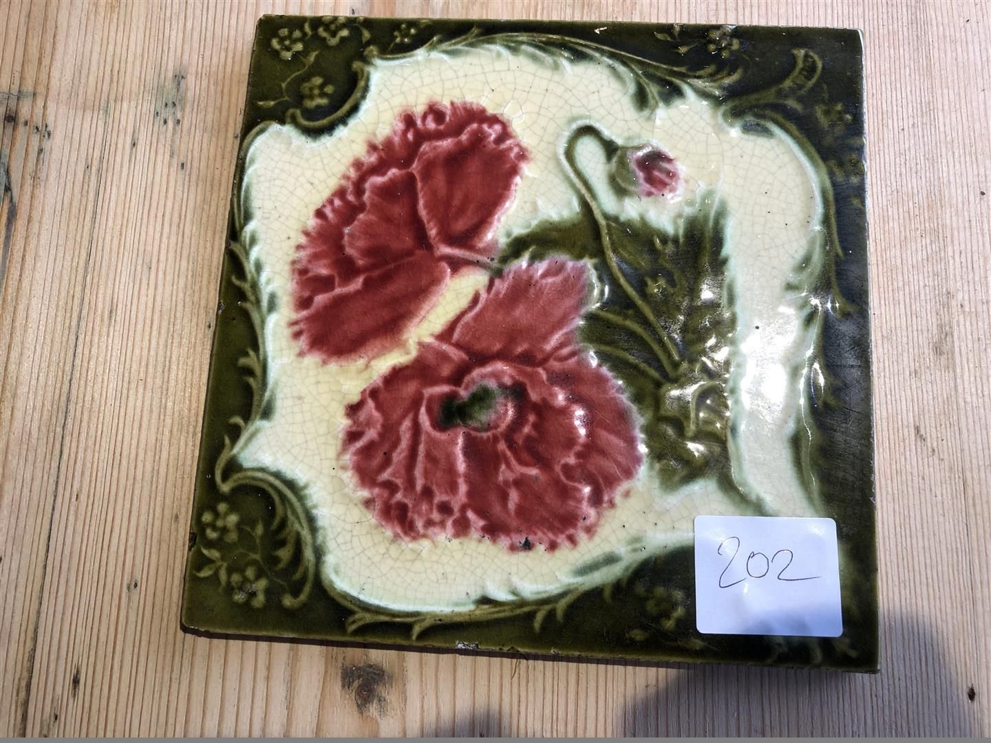 Set Of 5 Antique Ceramic Fireplace Tiles With Embossed Carnation Design 1900s photo Home Fixtures