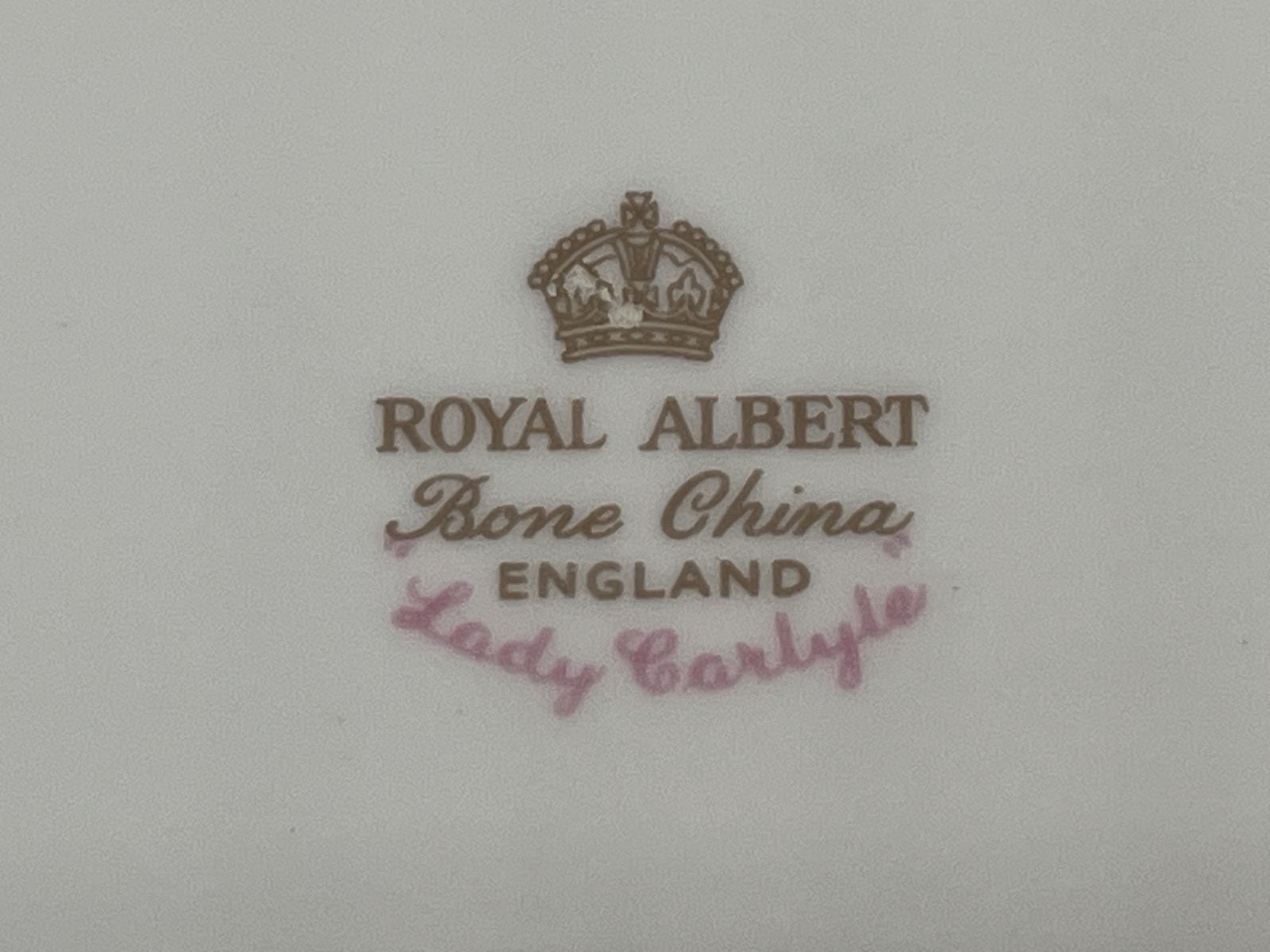 125.0 Vintage Royal Albert China Lady Carlyle Vanity Set. Perfume Atomizer, 2 Hinged Trinket Boxes & A Tray. 1944 Mark. photo