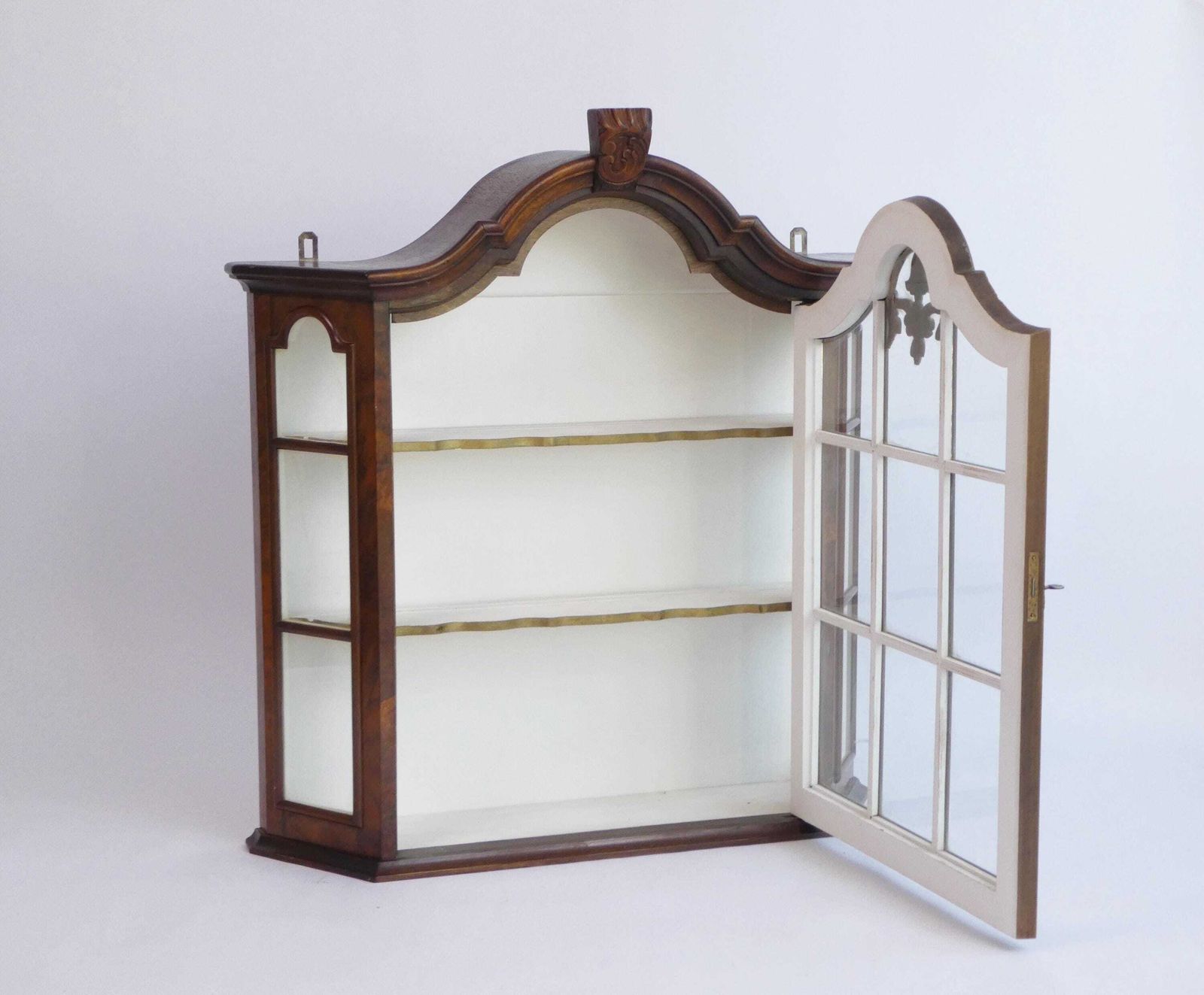 Vintage Wooden Wall Display With Ornament And White Shelves, Cabinet With Lock, Glass Medicine Apothecary Storage photo buy