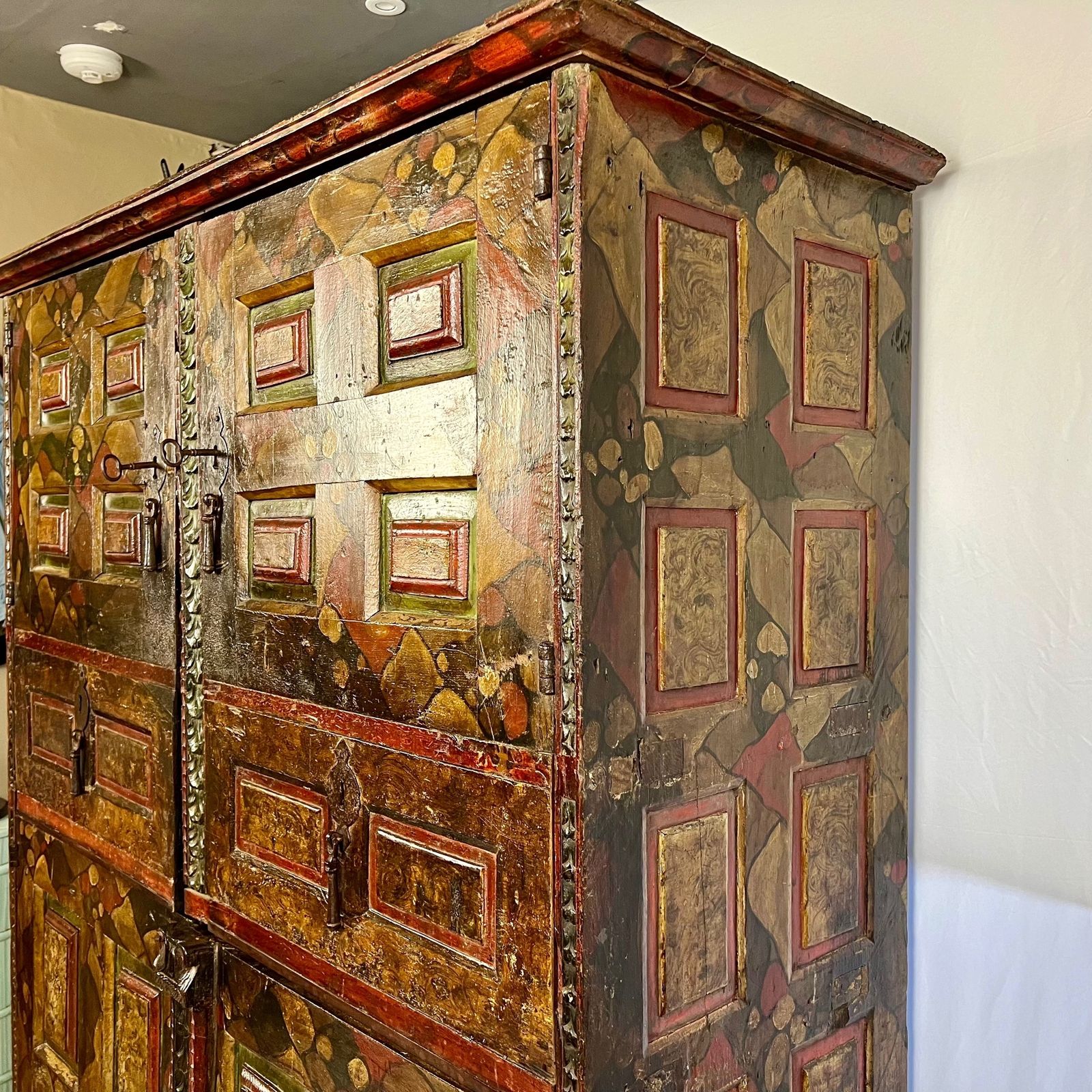 17th Century Spanish Oak And Pine Painted Housekeeper’s/ Linen Press Cupboard photo vintage