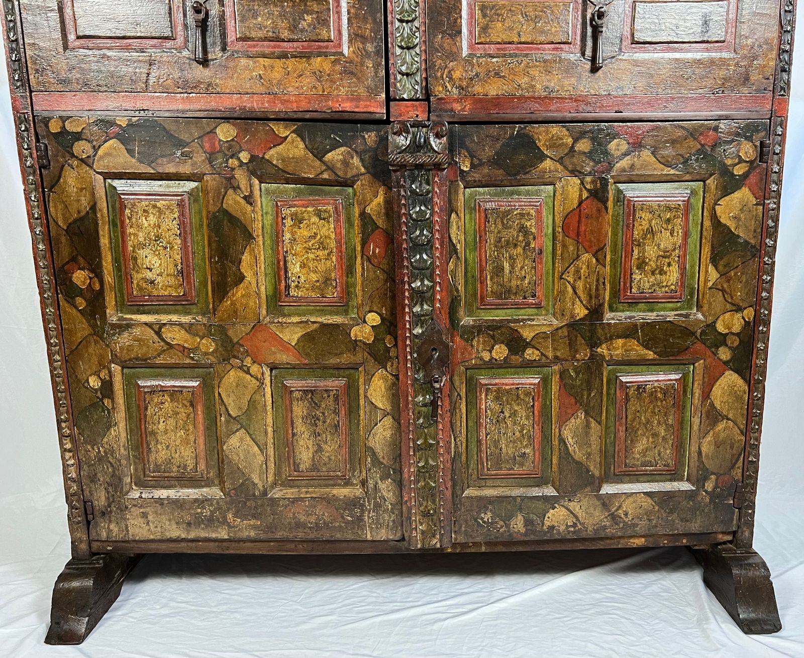photo furniture 17th Century Spanish Oak And Pine Painted Housekeeper’s/ Linen Press Cupboard