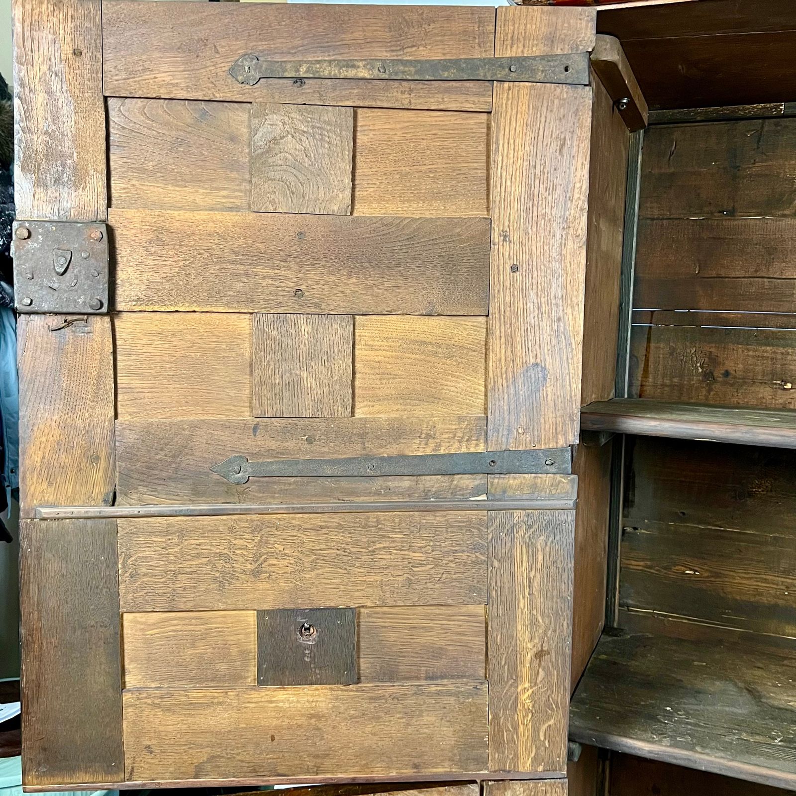 photo for sale 17th Century Spanish Oak And Pine Painted Housekeeper’s/ Linen Press Cupboard