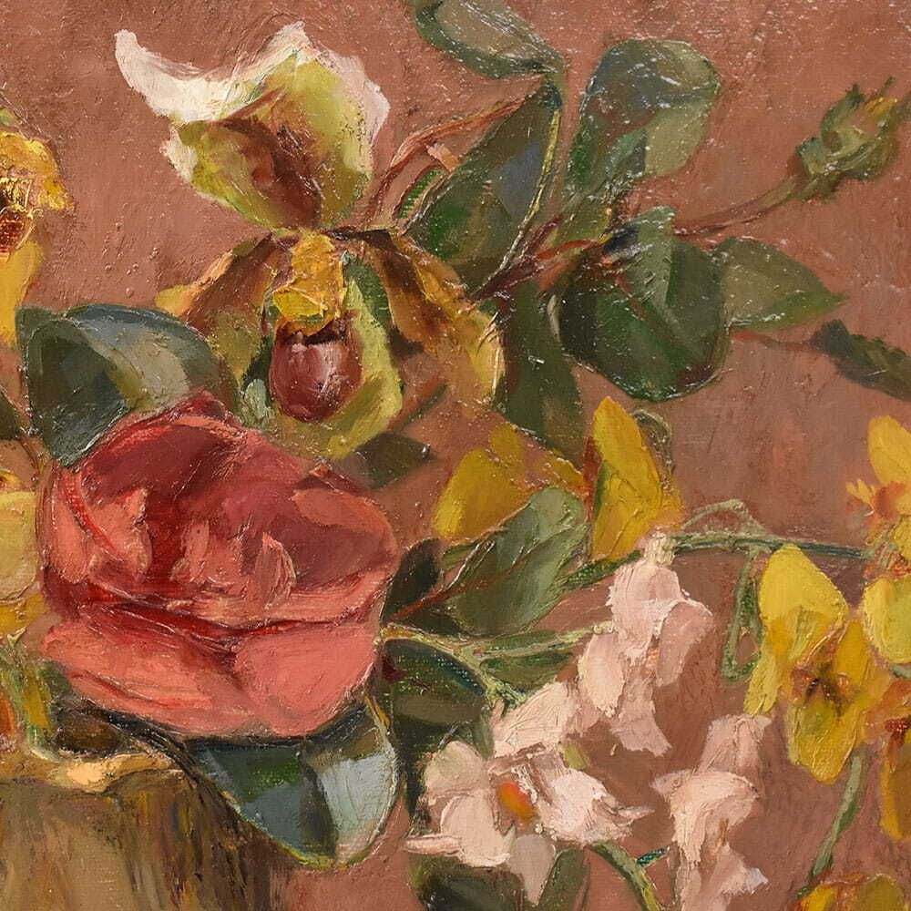 Art Deco Still Life Flowers Painting, Spring Floral, Oil On Canvas, XX photo vinterior