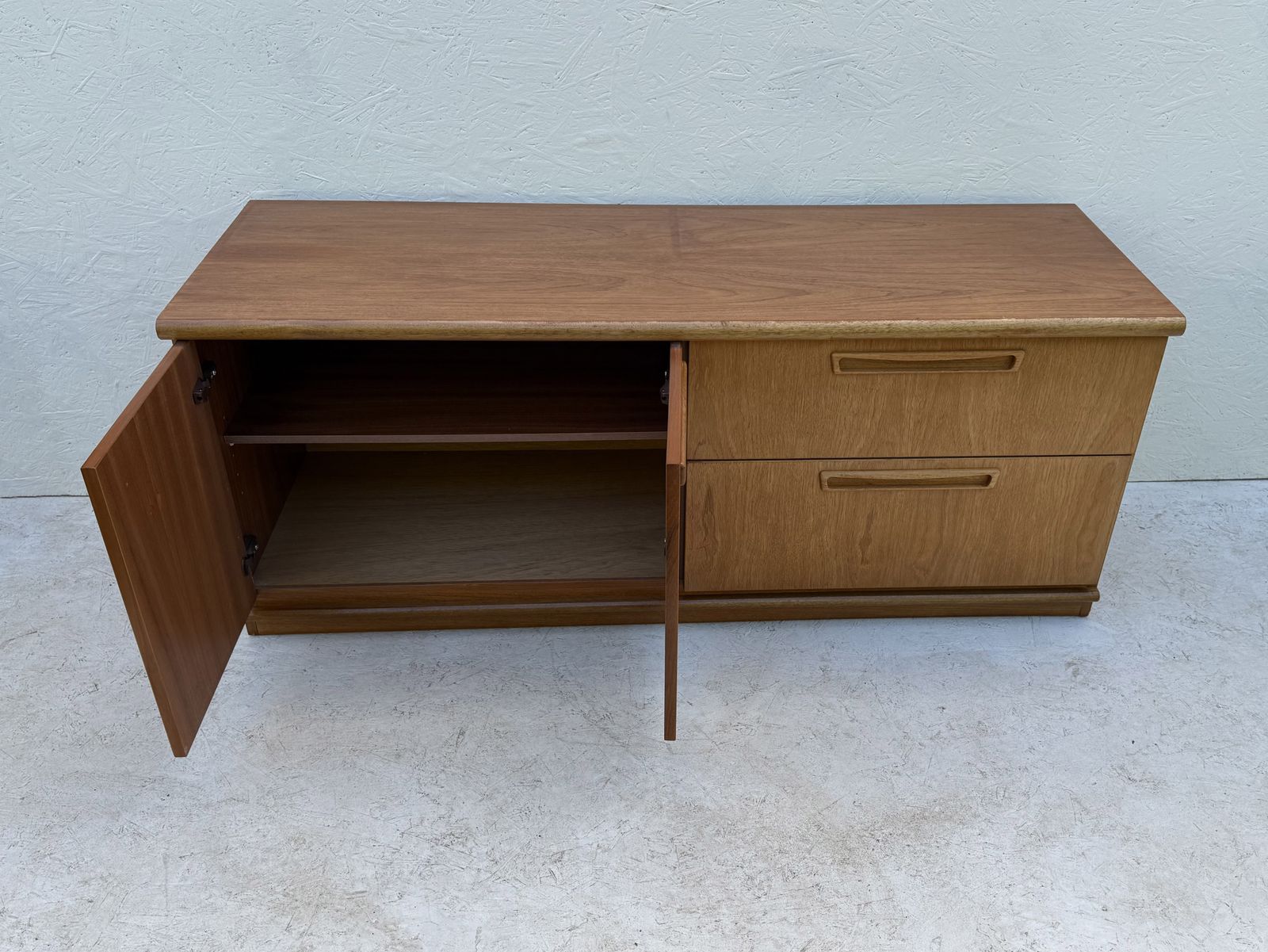 photo furniture Small Mid Century Teak, Plinth Based Sideboard