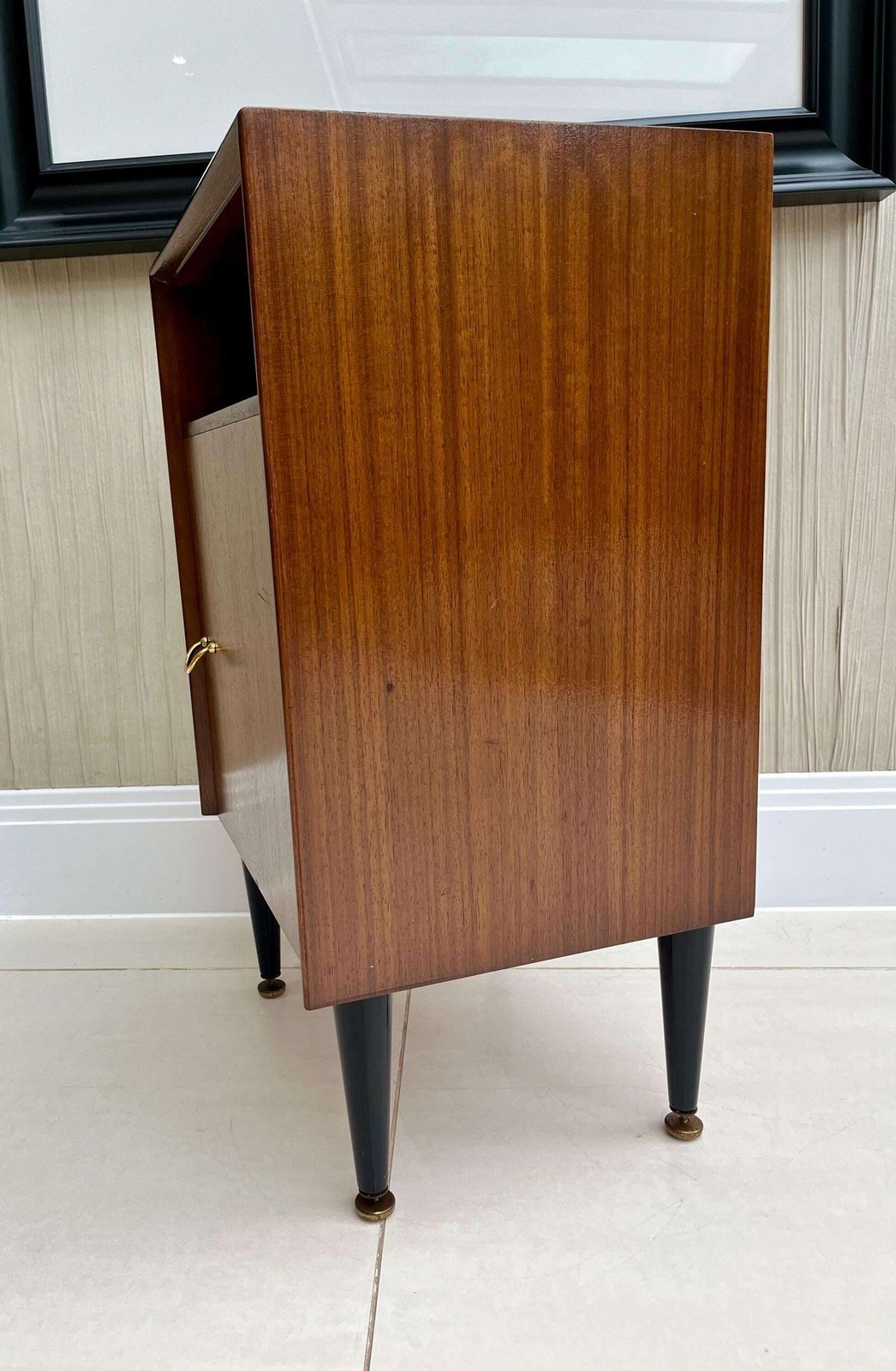 Vintage G Plan Style Librenza Bedside / Lamp Cupboard – Tola & Teak, Black Legs, Brass Details (1960s–70s) photo 350.0