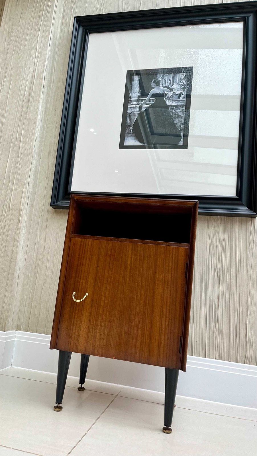 Furniture Vintage G Plan Style Librenza Bedside / Lamp Cupboard – Tola & Teak, Black Legs, Brass Details (1960s–70s) photo