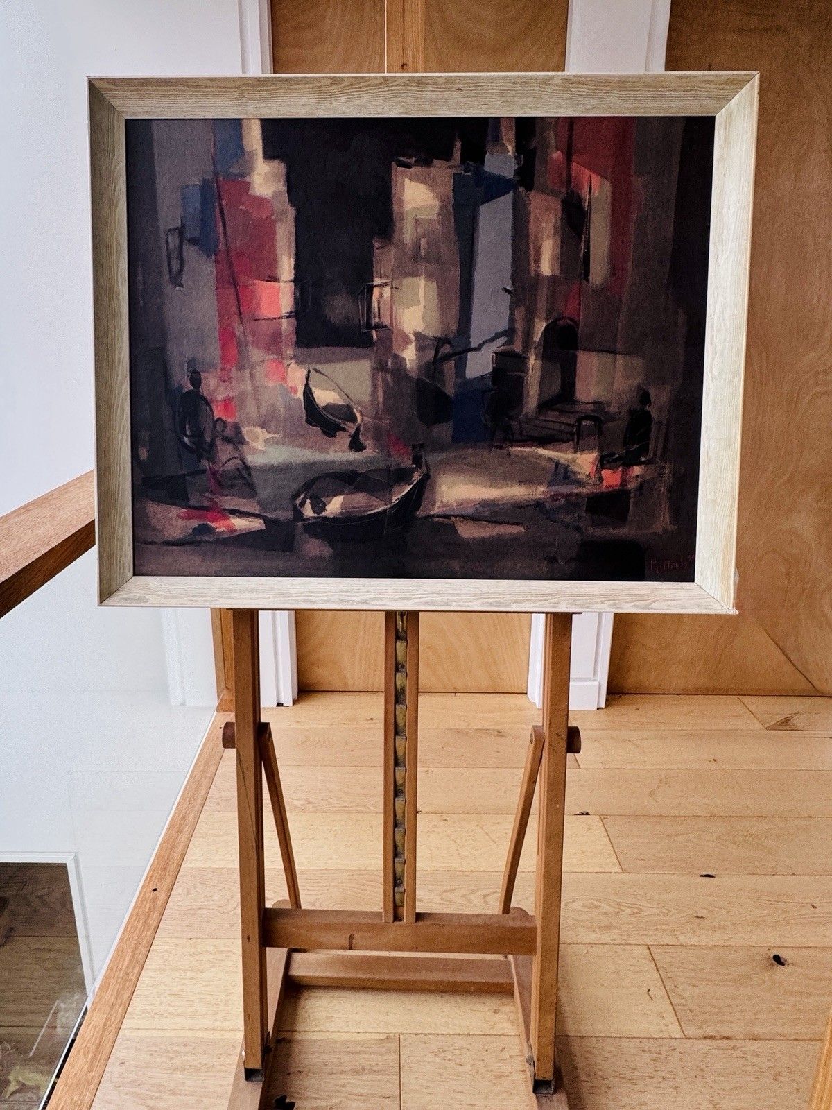Marcel Mouly Vintage Litho Print 1960s Street In Spain Cubist, Framed
