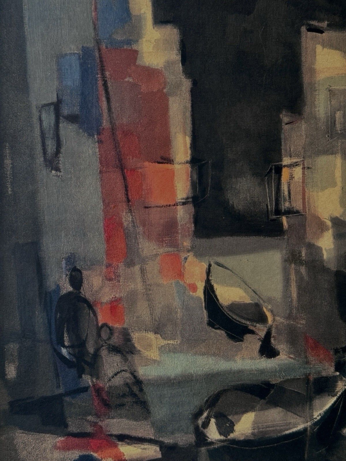 Art Marcel Mouly Vintage Litho Print 1960s Street In Spain Cubist, Framed photo