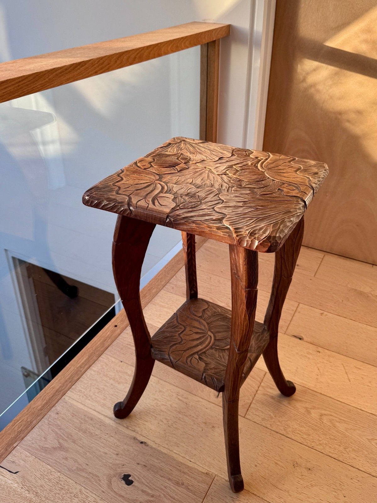 Antique Liberty Of London Japanese Hand Carved Floral Side Table C1905