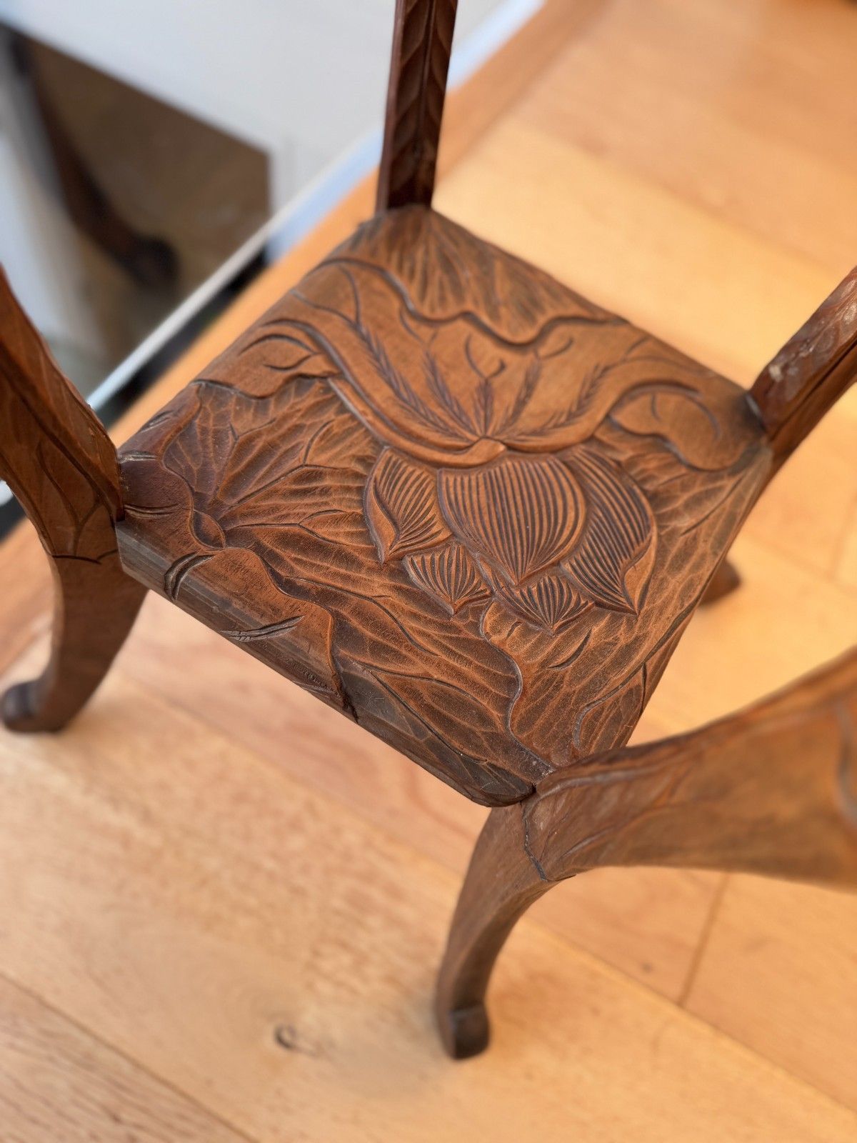 photo buy Antique Liberty Of London Japanese Hand Carved Floral Side Table C1905