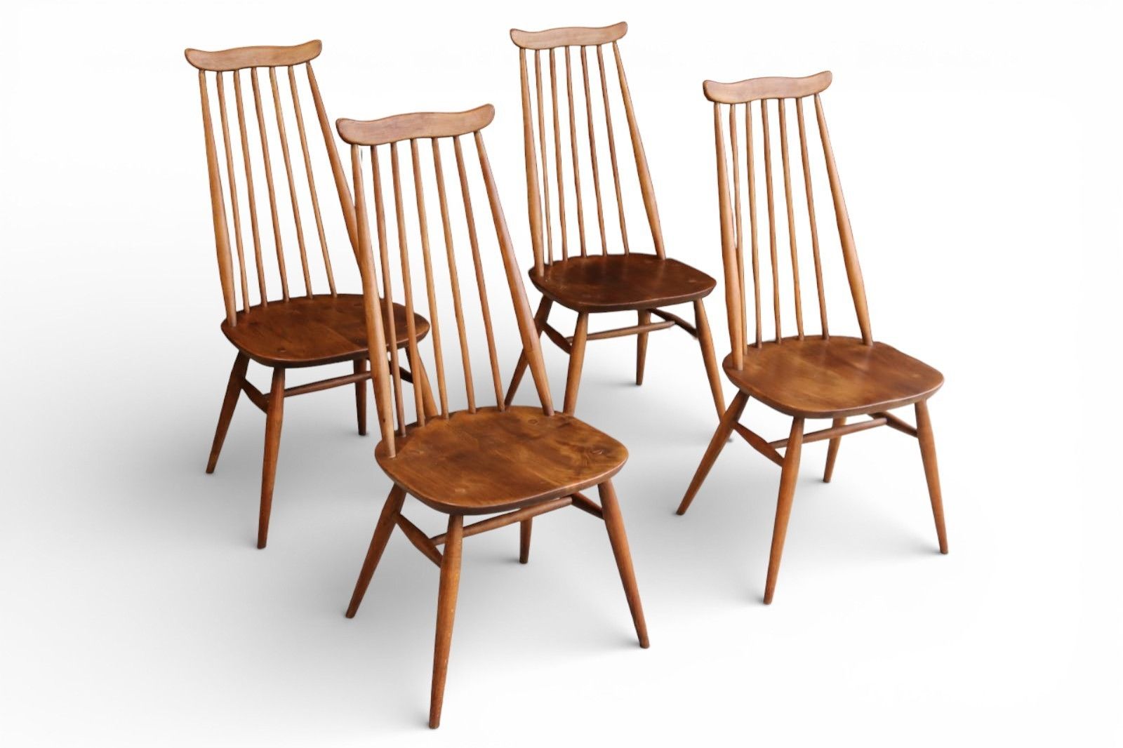 Set Of 4 Mid Century Ercol Goldsmith Dining Chairs Elm & Beech 1960s