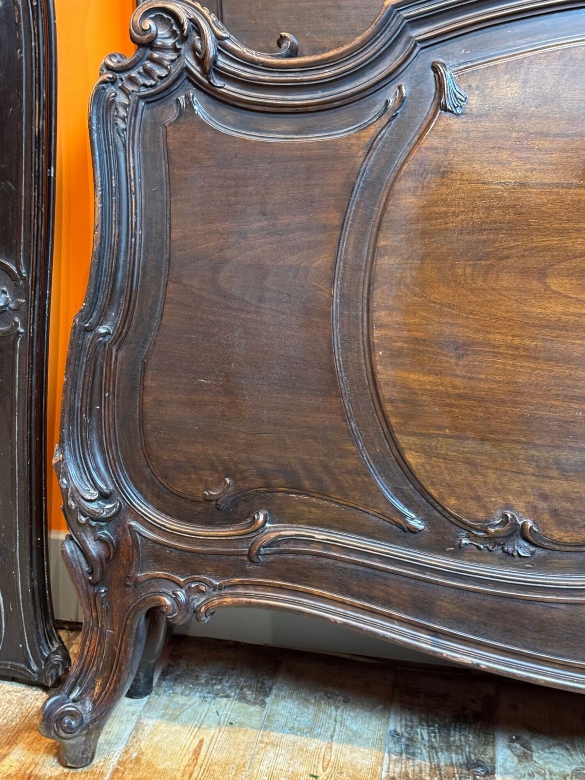 Antique French Carved Walnut Double Bed In Louis XV Style photo for sale