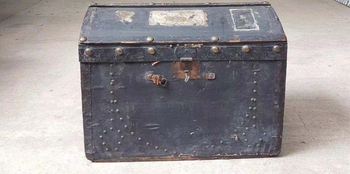 Veg Antique Rustic Steamer Storage Chest Trunk Blanket Box R1048 photo Furniture