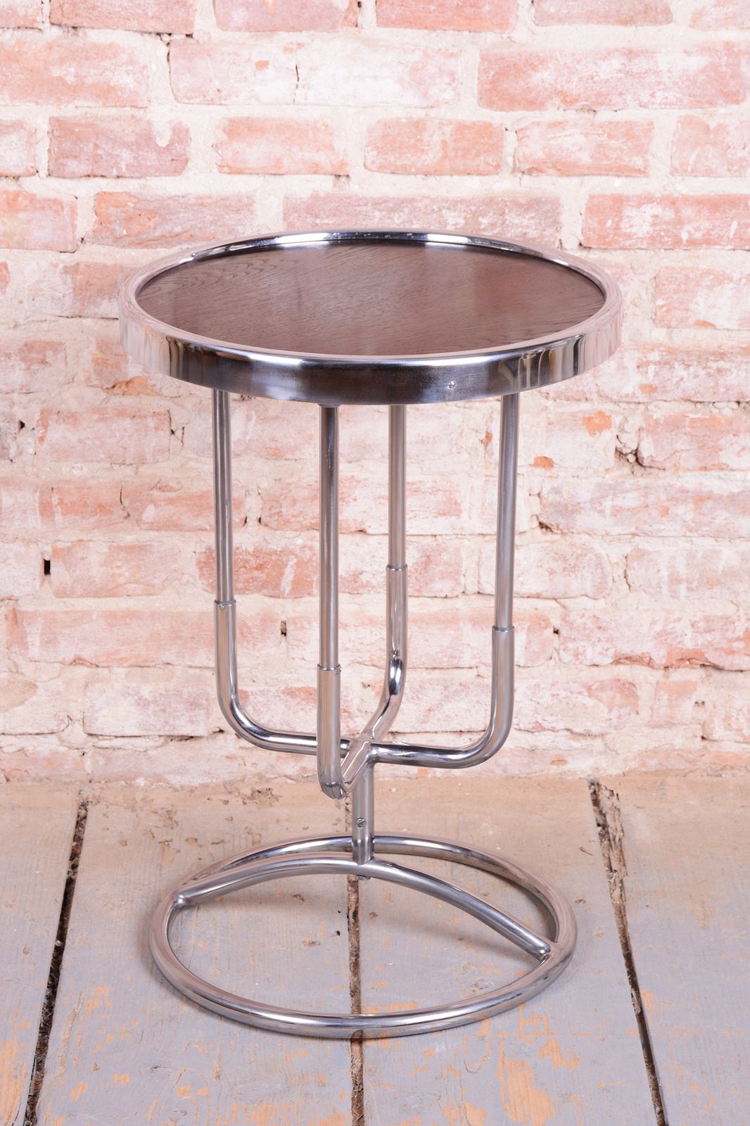 Restored Bauhaus Side Table, Chrome, Steel, Lacquered Wood, Czech, 1930s photo for sale