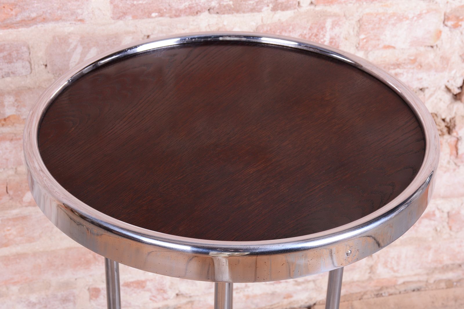 Restored Bauhaus Side Table, Chrome, Steel, Lacquered Wood, Czech, 1930s photo vinterior