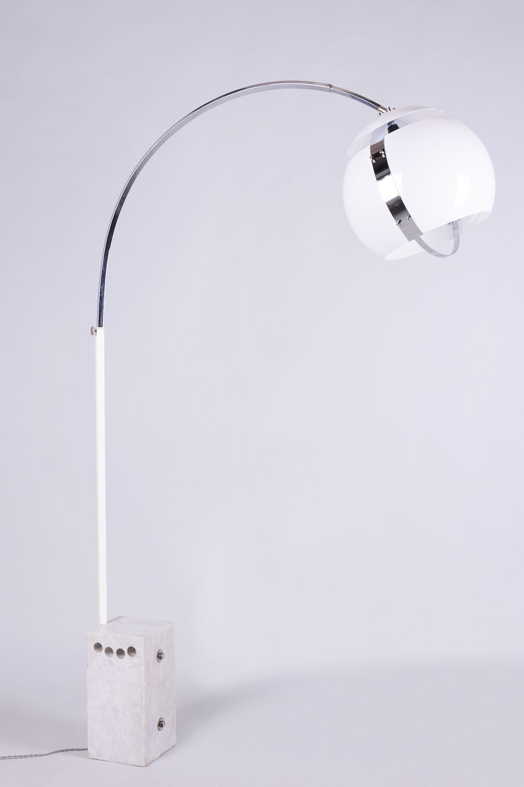 Restored Mid Century Floor Lamp, By H. Guzzini, Chrome, Marble, Italy, 1960s